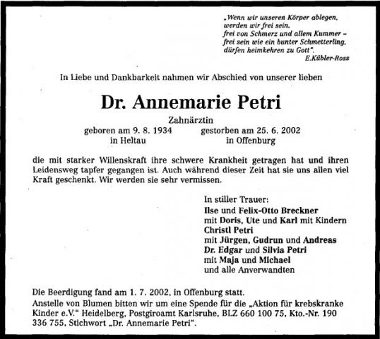 Petri Annemarie 1934-2002 Todesanzeige